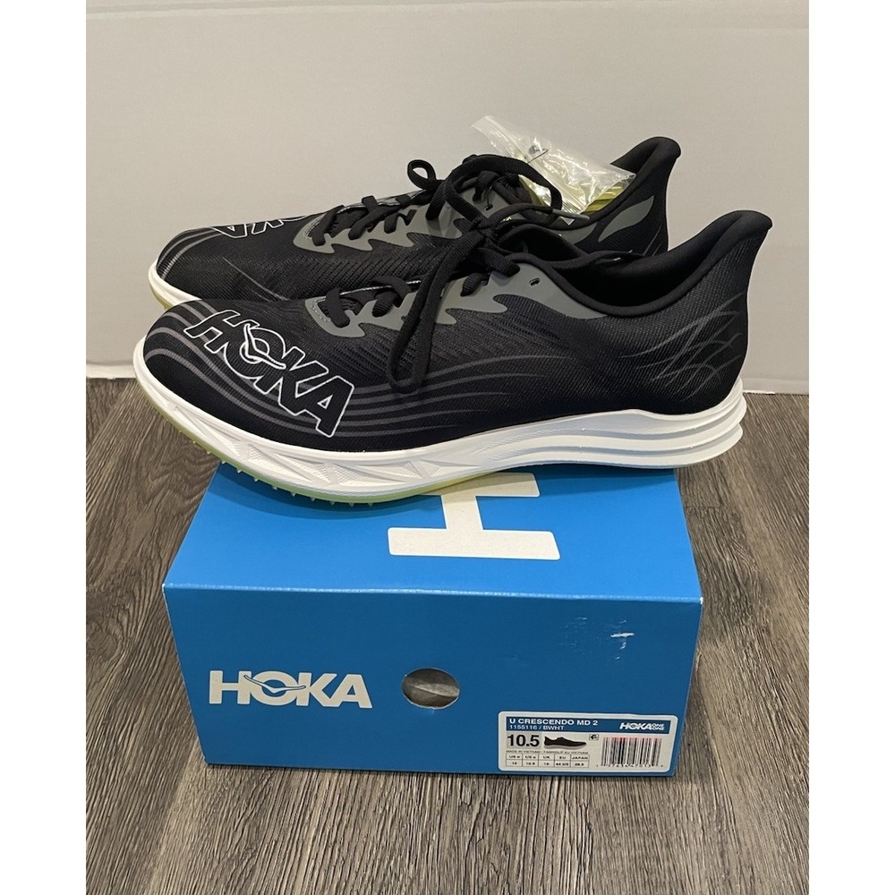 Hoka Crescendo MD 2 Black White‎ Track Spikes Mens 10.5 1155116 BWHT New - Picture 3 of 7
